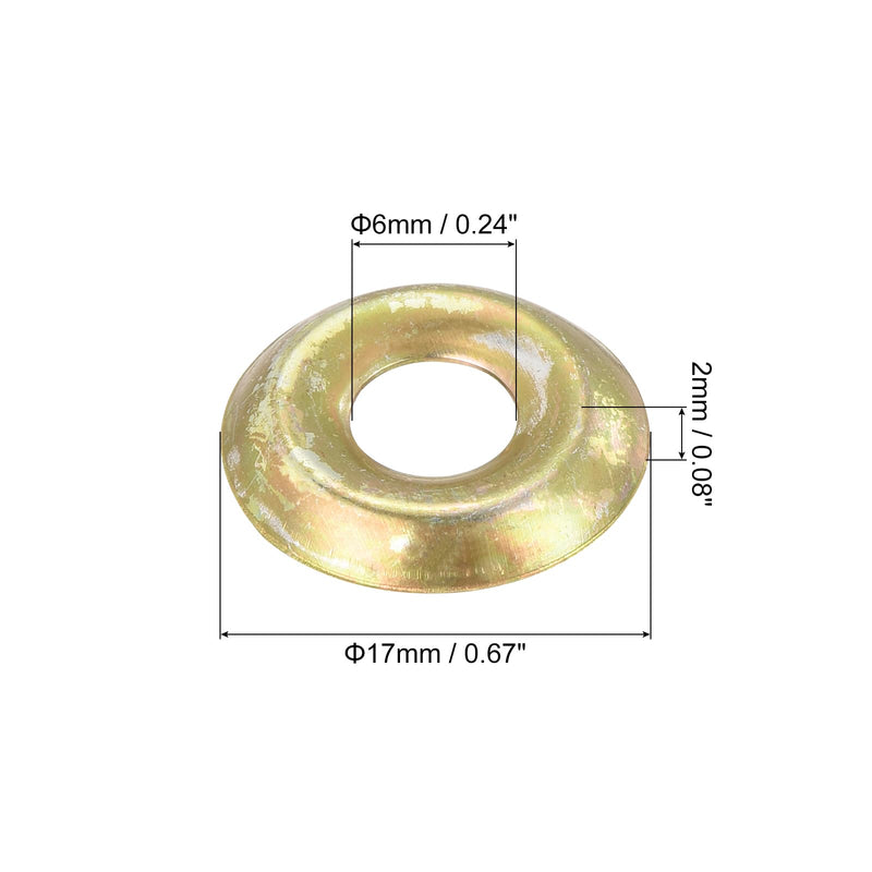uxcell 60Pcs Cup Washer Countersunk, Iron Yellow Countersunk Finish Washers for M6 Screws (M6 ID x 17mm OD x 2mm Thick) M6 x 17mm x 2mm 60