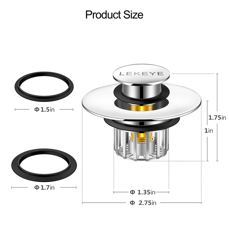 LEKEYE Tub Stopper | Shower Drain Hair Catcher | Pop-up Drain Stopper with Strainer | Bathroom Bathtub Plug | Drain Protector for 1-1/2 to 1-3/4" Bath Drain Hole Silver