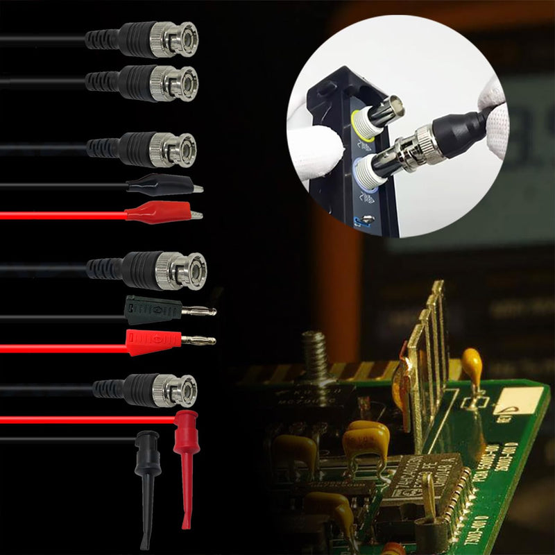 BNC Test Leads Kit, BNC Male to Dual Alligator Clip Test Leads, BNC Male to Dual Test Hook, BNC Male to Dual Stackable Banana Plug Cable Wires, BNC to BNC Coaxial Cable