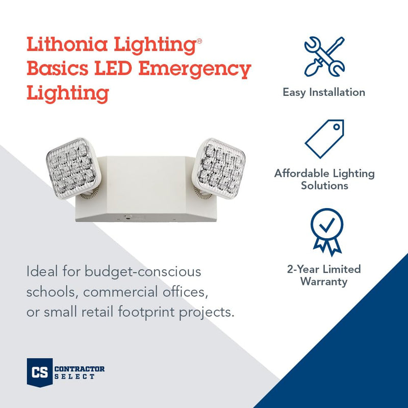 Lithonia Lighting EU2C M6 LED Emergency Light for Office, Business, Restaurants, and Commercial Use, 2 Lamps, 90-Minute Battery Backup Power, Square, Ivory White Generation 3 Square Lamp
