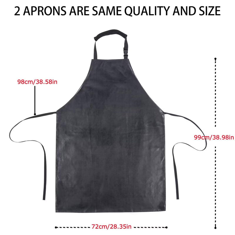 Homsolver 2 Pack Waterproof Rubber Vinyl Apron for Unisex Adult, Lightweight Chemical Resistant Industrial Work Apron Black Aprons Without Pockets