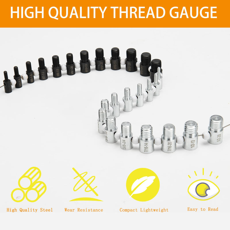 Nut and Bolt Thread Checker, Thread Checker Standard and Metric, Bolt Size and Thread Gauge, 26 Male/Female Identifier Gauges (14 Inch & 12 Metric) 26 Male/Female Nut & Bolt Thread Checker