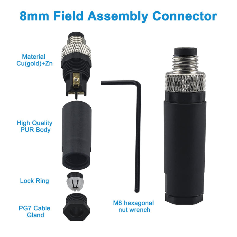 M8 4 Pin Male & Female Socket Panel Aviation Wire Connector,8mm Industrial Circular Sensor Connector,Outdoor Waterproof IP67 A Coding,4 Sets Male+Female