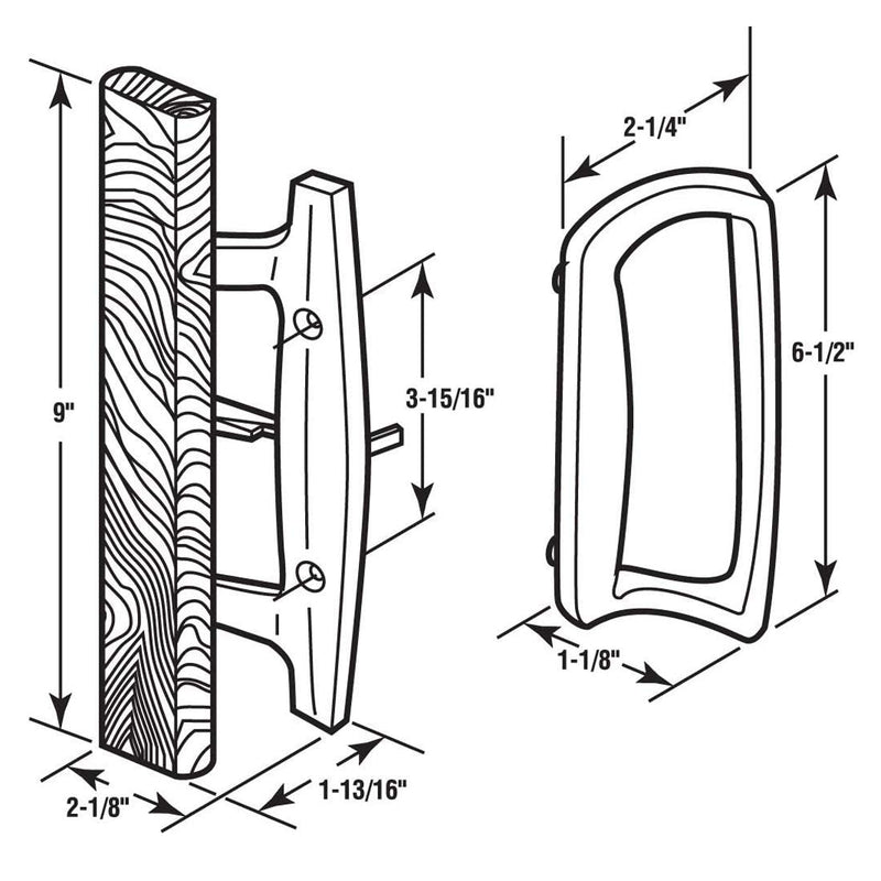 Sliding Glass Door Handle Set Oak Wood Interior Handle and Exterior Pull White Diecast Finish+Mortise Lock 45° Keyway Fits 3-15/16” Screw Hole Spacing, Non-keyed with Latch Locks(White)