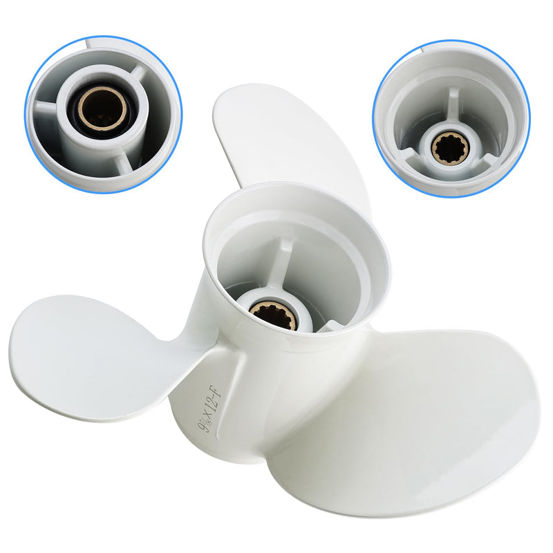 NovelBee 9 7/8X12-F Aluminum Propeller for Yamaha F20 F25 25HP 30HP Motor | 9-7/8X12 F Pro,Boat Propeller,Outboard Motor Propeller,Aluminum Alloy,3-Blade;10 Spline;RH