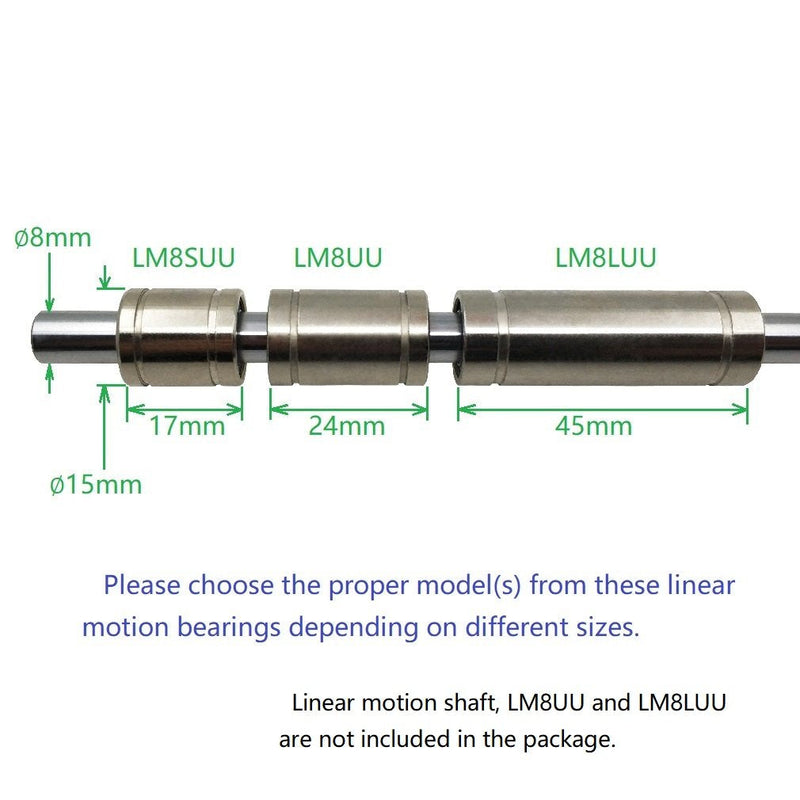 10PCs LM8SUU Linear Ball Bearing Nickel Plated 8mm x 15mm x 17mm for 8mm Linear Motion Shaft for 3D Printer and CNC Machine LM8SUU(10pcs)