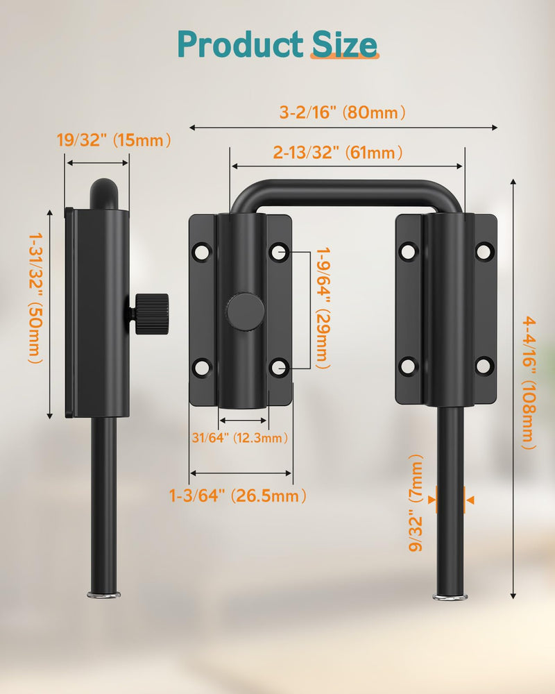 U-Shaped Sliding Door Lock 90/180 Degree Aluminum Alloy Home Security Gate Latch with Deadlocking Latch & Screws Included for Patio, Barn, Shed, Window (Black-2 Pcs) Black-2 Pcs