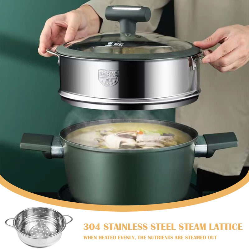Stainless Steel Steamer Pot - 7.8 Inches Round with Cooking Rack and Food Steamer Basket Insert for Kitchen Dim Sum Dumplings Bun (Silver, 20cm/7.8in) Silver 20 cm