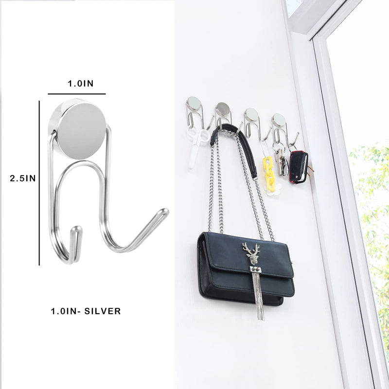 Magnetic Hooks Heavy Duty 304 Stainless Steel Hooks,Magnets Hanging Hooks for Refrigerator Grill Toolbox Cabins Outdoor,Cruise Essentials Camper Accessories,4pack(Silver,1.1in-2 40Lbs) Silver 1.1in-2 40Lbs 4p