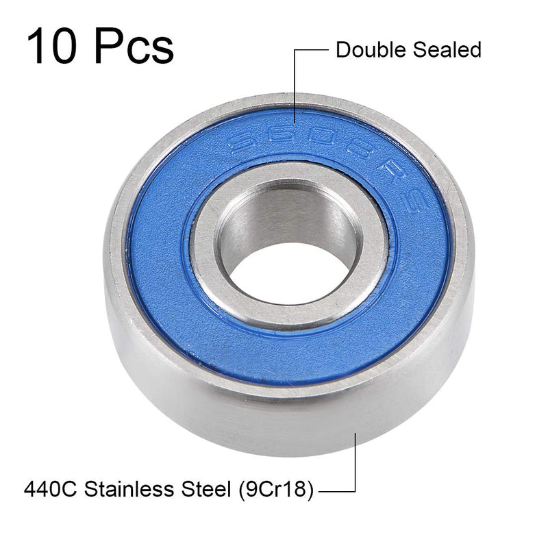 uxcell S608-2RS Deep Groove Ball Bearings 8mm x 22mm x 7mm Double Sealed 440C Stainless Steel 10pcs 10