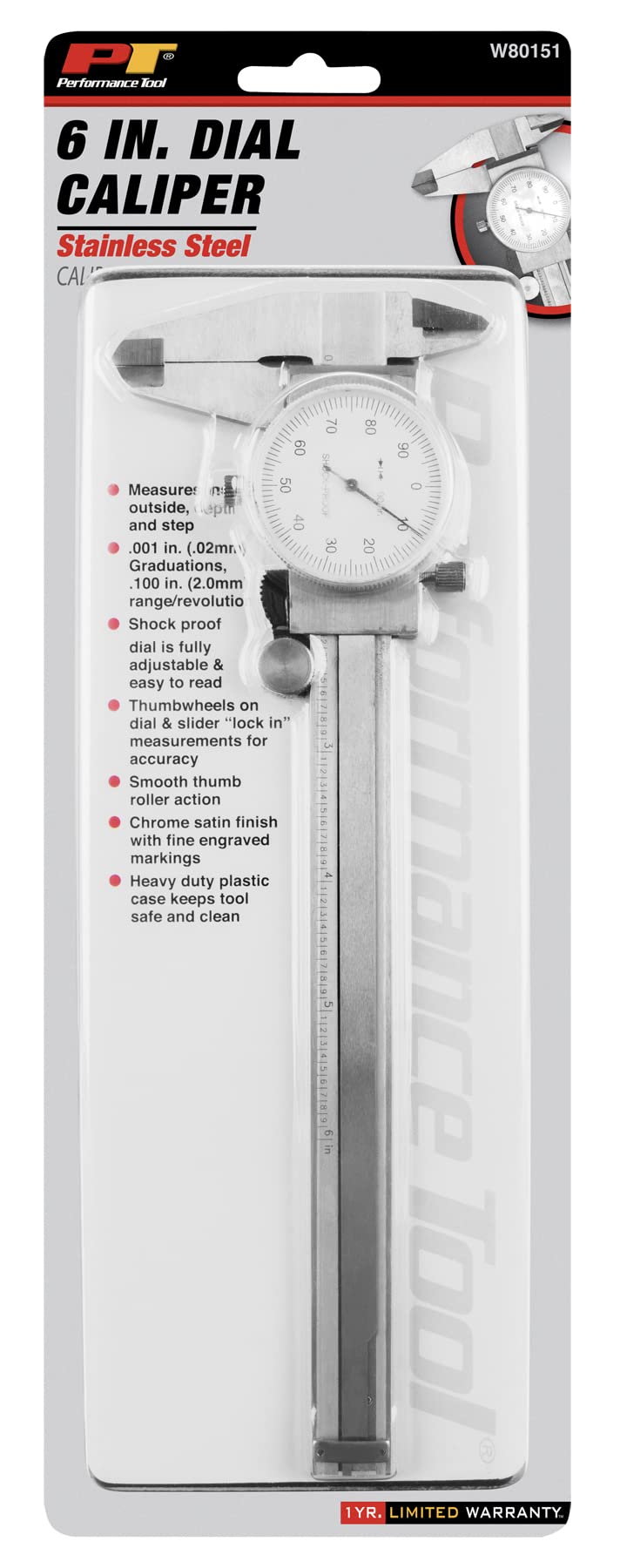 Performance Tool W80151 Stainless Steel Dial Caliper 0-6-Inch