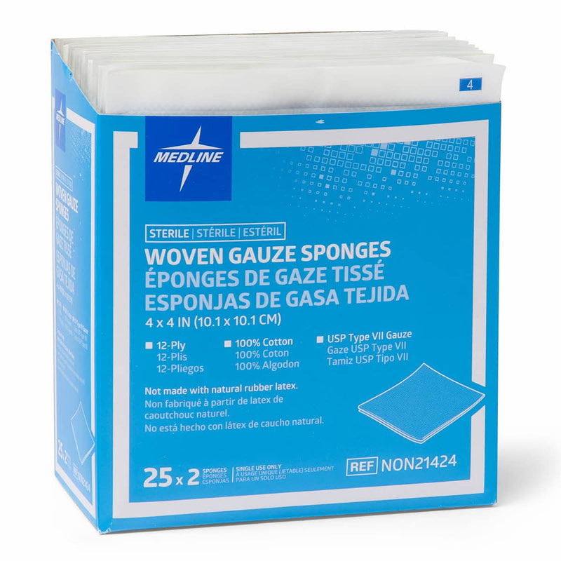 Medline Woven Gauze Sponges, Sterile, 12-Ply, 4 x 4 Inches, Box of 50 4 x 4 Inch (50 Count)
