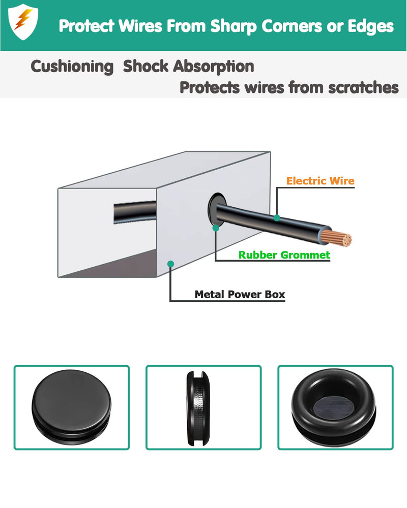 Rubber Grommet Kit 200 Pack - 7 Sizes Firewall Rubber Hole Plugs Rubber Grommets for Wiring, Automotive, Home Improvement Cord Pipe Wire Organization (7/25, 3/8, 1/2, 5/8, 3/4, 7/8, 1 inch) B