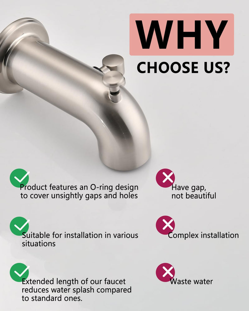 Tub Spout with Diverter, Bathtub Spout for Hand Shower,Brushed Nickel Without Handheld Brushed Nickel