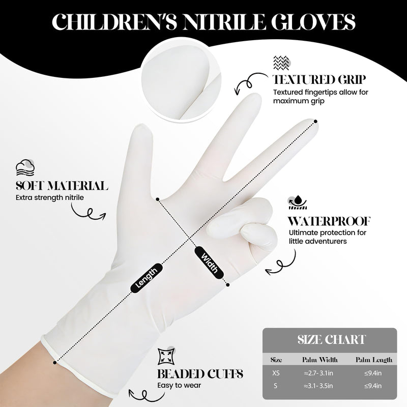 Kids Disposable Gloves, 5-Mil Safe White Nitrile, Small, 100Ct White of 100pcs