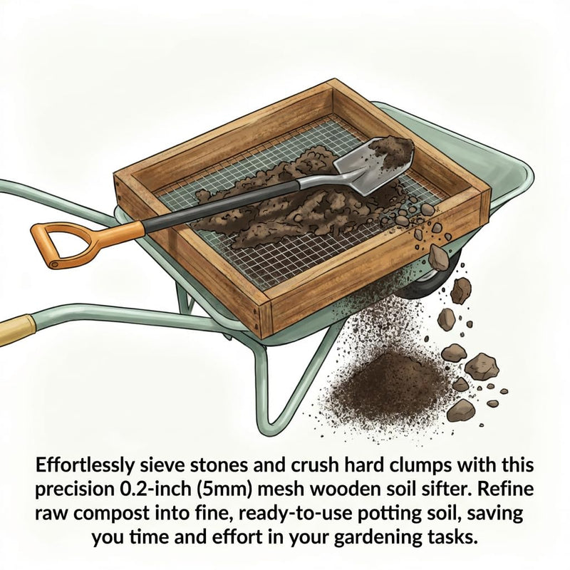 Wood Soil Sifter for Gardening, 11x12 Inch with 0.2 Inch Mesh, Compost Sifter for Potting Soil, Durable Garden Tool to Remove Rocks and Improve Soil Aeration
