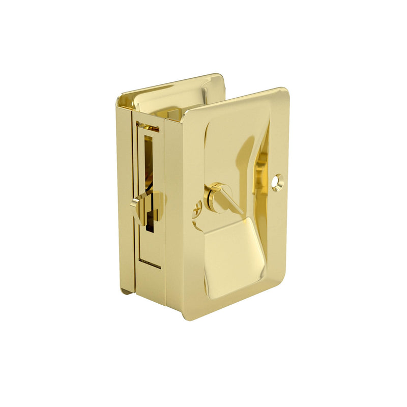 Richelieu Hardware 1701BPSBC Onward Pocket Door Pull, Privacy Lock, 3 1/4 in (82 mm), Rectangular, Brass