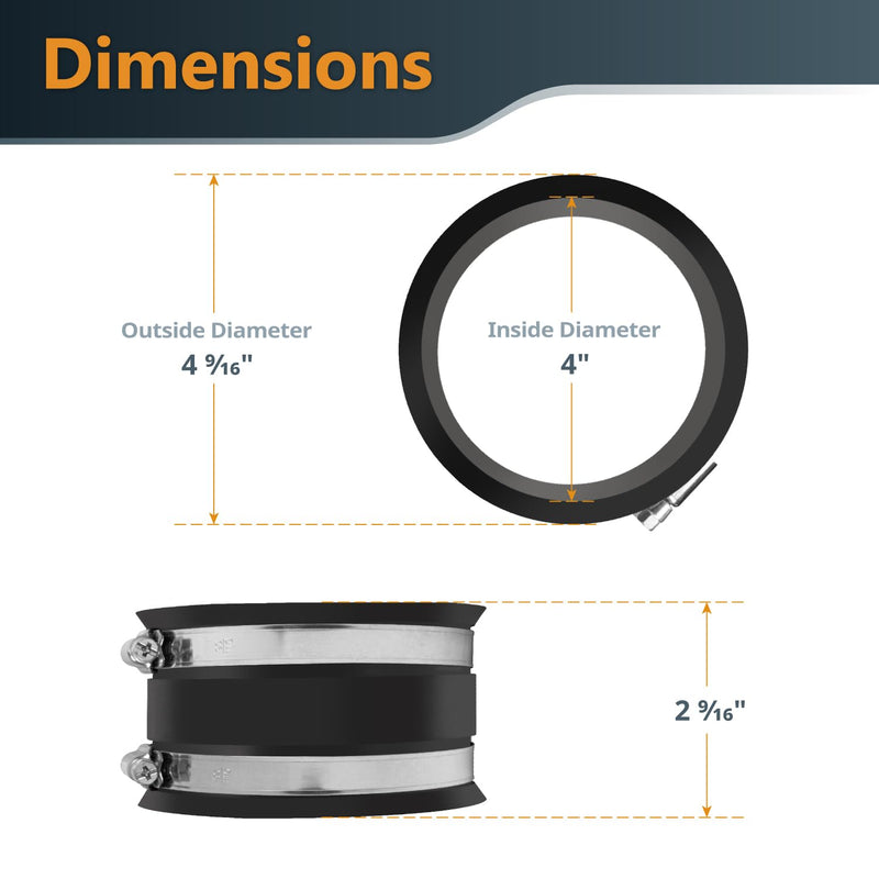 POWERTEC 70149-P2 4 Inch Dust Control Flex Cuff with Steel Hose Clamps, Hose Connector Rubber Cuff Coupler for Woodworking Dust Collection Fittings, Dust Collector Accessories & Machinery, 2 pack