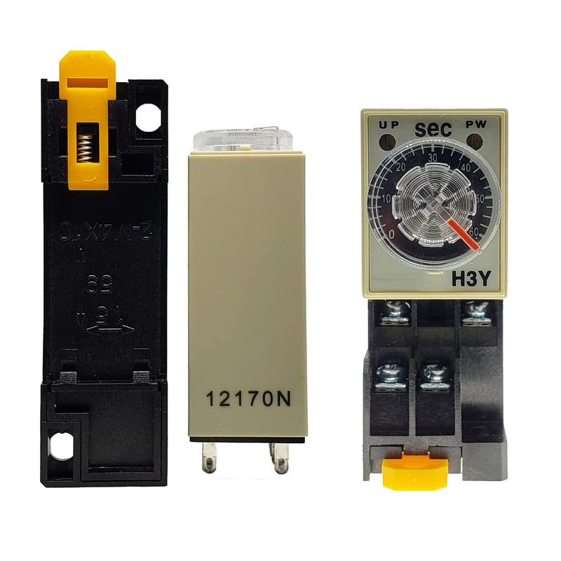 DC12V H3Y-2 Delay Timer Time Relay 0-60S Second & Base Socket DPDT 8-Pin (DC 12V)