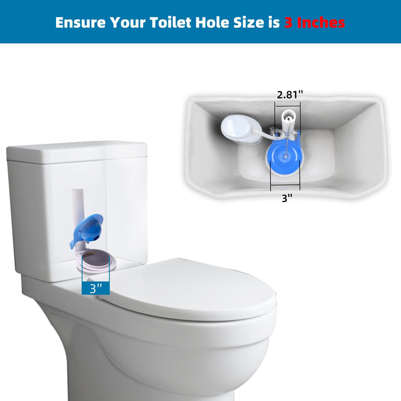 Hibbent 3 Pack Large 3-Inch Toilet Flapper Replacement Compatible with Gerber 99-788, Water Conserving Toilet Flappers for 3 Inch Flush Valves, Stainless Steel Chain, Easy to Install, Blue Compatible with 3" Gerber 99 788