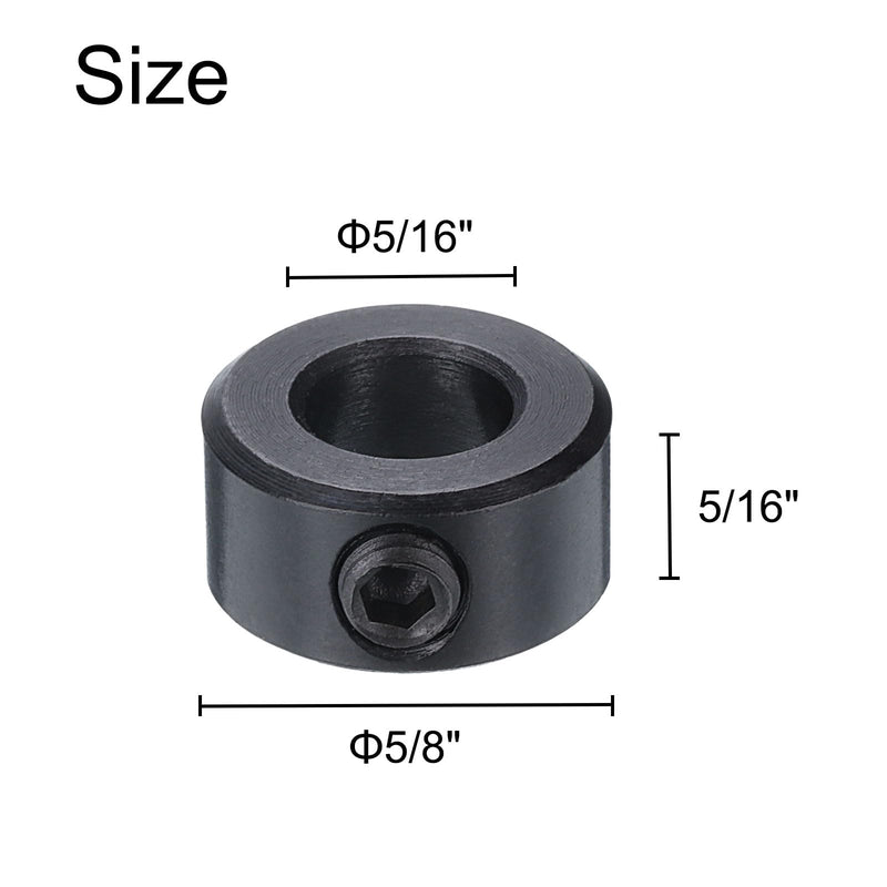 uxcell 4pcs Set Screw Collars 5/16" Bore Carbon Steel Shaft Collars, 5/8" OD, 5/16" Width Axle Collar Clamp for Linear Rod Shaft Guide, Black Oxide
