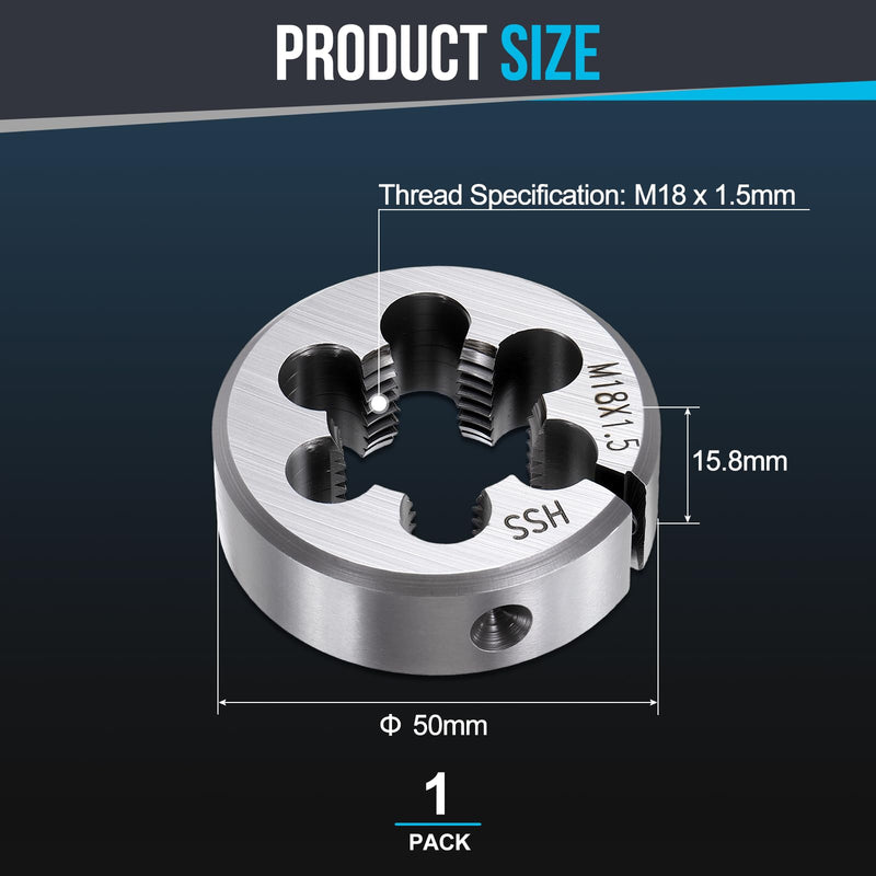 PATIKIL M18 x 1.5mm Round Threading Die, Right Hand High-Speed Steel Machine Thread Threading Die, Adjustable Thread Repair Tool for Stainless Steel, Alloy Metal - 1 Pack 50mm OD, Standard