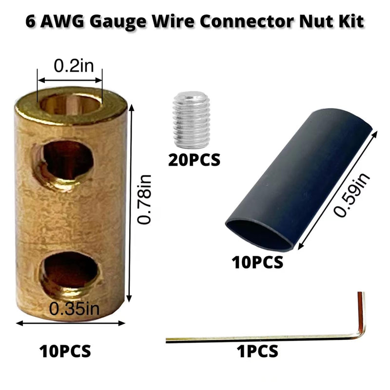 10Pcs 6 AWG Gauge Wire Connector Nut Kit, 80 Amp Splicing Quick Wiring Connection Terminal, Circuit Wire Connector with Screws and Heat Shrink Tubes Round-80A