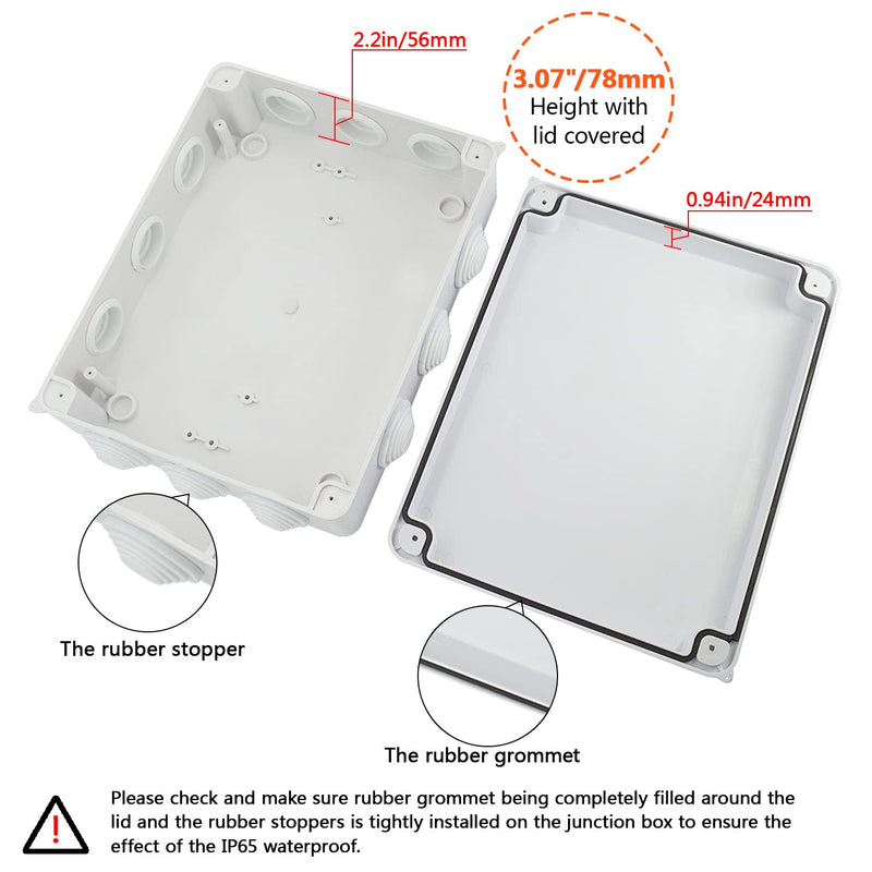 LeMotech Junction Box, ABS Plastic IP65 Waterproof and Dustproof, Universal Electrical Enclosure, Outdoor and Indoor Project Box 10 x 7.9 x 3.1 inch (255 x 200 x 80 mm) 10" x 7.9" x 3.1" (1pc)