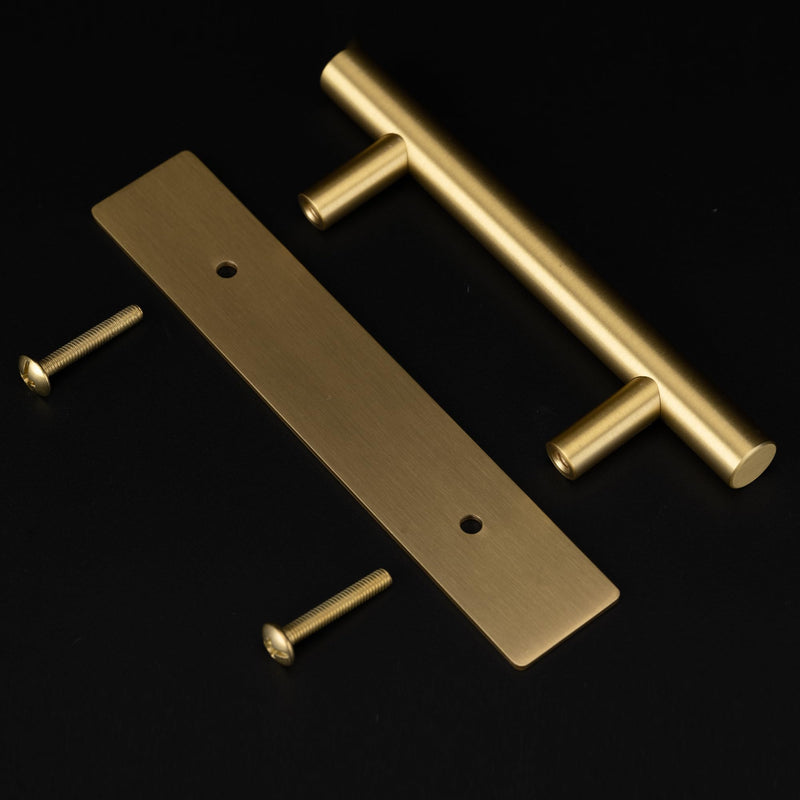QOGRISUN 10-Pack Solid Brass Cabinet Knobs Back Plates, Rectangle Cabinet Pulls BackPlates,2.75-Inch Total Length, Cabinet Hardware, Brushed Brass Finish 2-3/4-Inch Length Rectangle