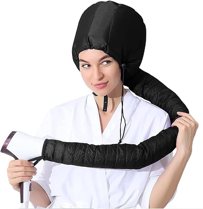 Portable Bonnet Hood Hair Dryer Attachment Blow Dryer For Women Hair Drying Cap Long Tube Soft Bonnet Diffuser Cap For Hair Dryer Curly Hair (Color: Black) - NewNest Australia