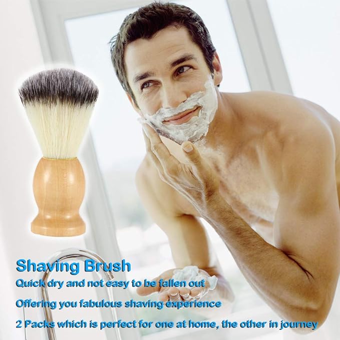 Nylon Shaving Brush, DaKuan 2 Pack Wooden Handle Shaving Brush, Luxury Professional Hair Salon Tools for Men - NewNest Australia