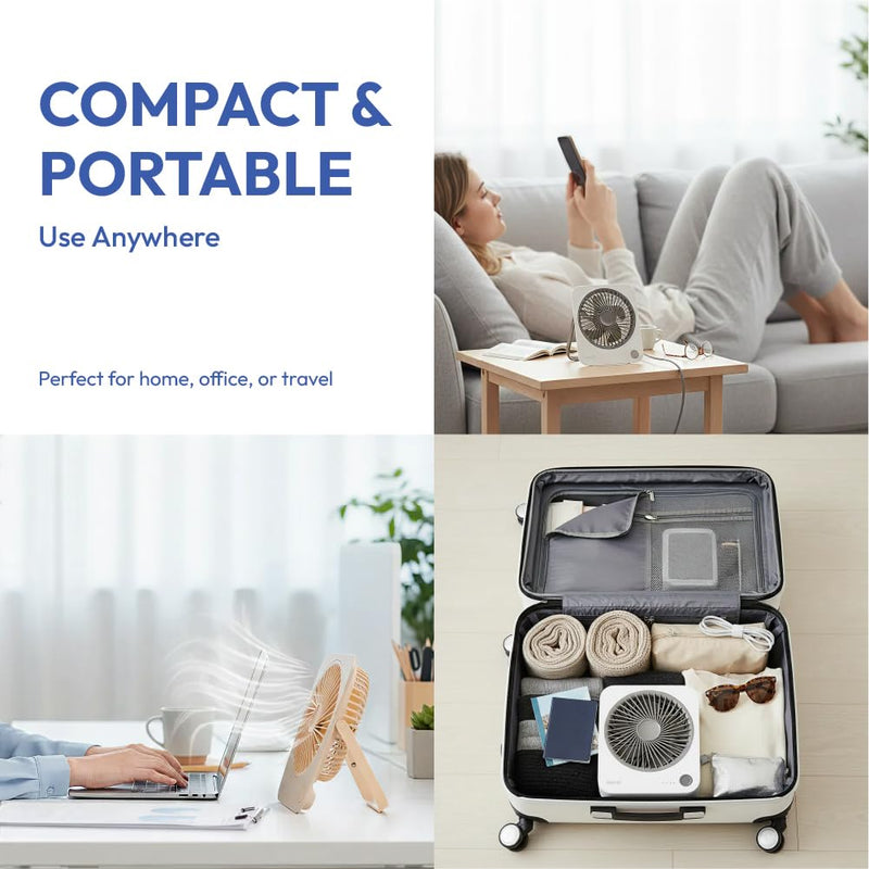 Small Desk Fan, Rechargeable Quiet Mini Personal Fan, 180° Foldable & Cordless Design, Ultra Thin & Portable, 4 Speeds, Long Battery Life, Travel Essential for Office, Home, Bedroom (Khaki) Khaki