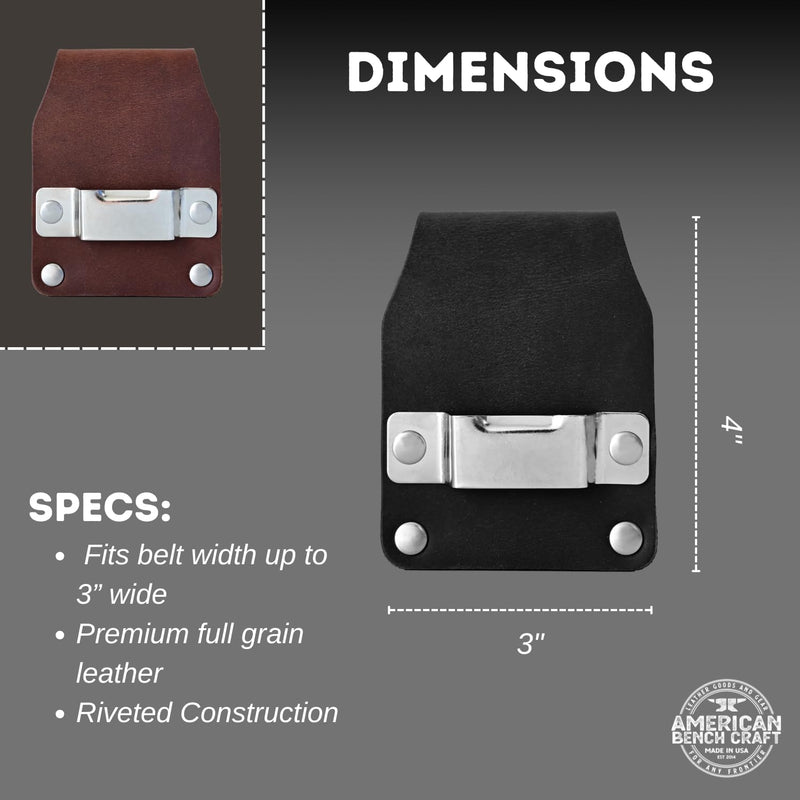 Tape Measure Belt Holder - Tool Belt Clip - American Bench Craft - Full Grain Leather - Made in USA Brown
