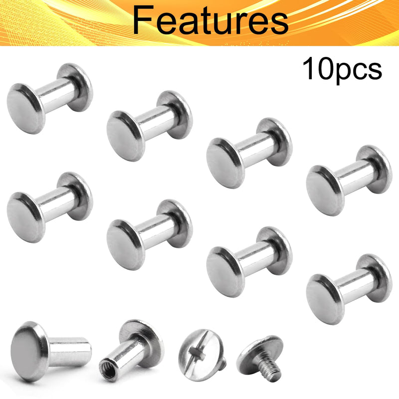 Screw Post M3 x 6mm Chicago Screw Binding Screw Fit for 3mm/0.12'' Hole Dia,10 Set Female M3x6mm Tiny Screw Post Binding for Scrapbook Photo Albums Binding,Leather Bags,Boots,DIY Enthusiasts 10