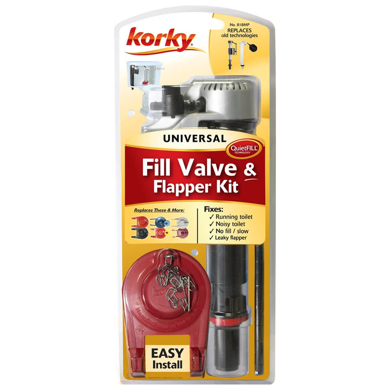 Korky 818MP QuietFILL® Platinum Universal Toilet Fill Valve & 2" Toilet Flapper Kit, Silver