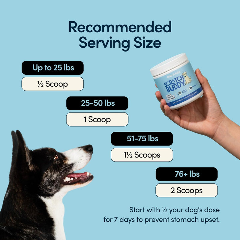 Fifth & Fido Dog Allergy Relief Formula - Natural Daily Food Topper Powder for Dog Itching Skin Relief & Immune & Gut Support - Pet Vitamins and Supplements with Turkey Tail, Quercetin & Probiotics
