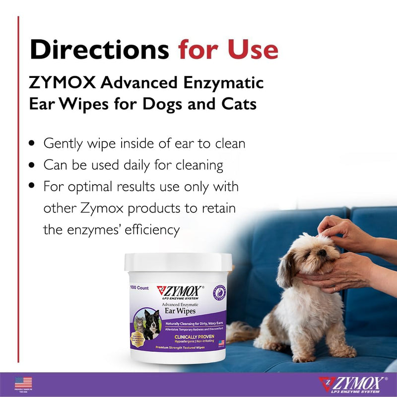 Zymox Enzymatic Ear Wipes, Ear Cleanser, & Otic Plus Ear Solution for Dogs and Cats - Product Bundle - for Dirty, Waxy, Smelly Ears and to Soothe Ear Infections - PawsPlanet Australia