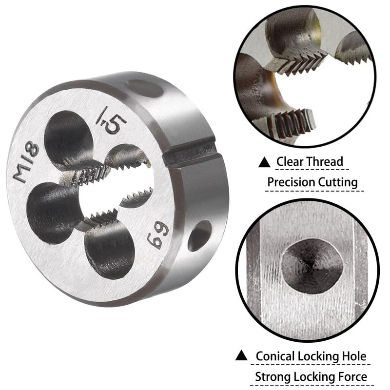 M18 X 1.5 Metric Tap and Die Set M18 X 1.5mm HSS Straight Fluted Machine Thread Right Hand Screw Tap and Round Threading Die m18*1.5