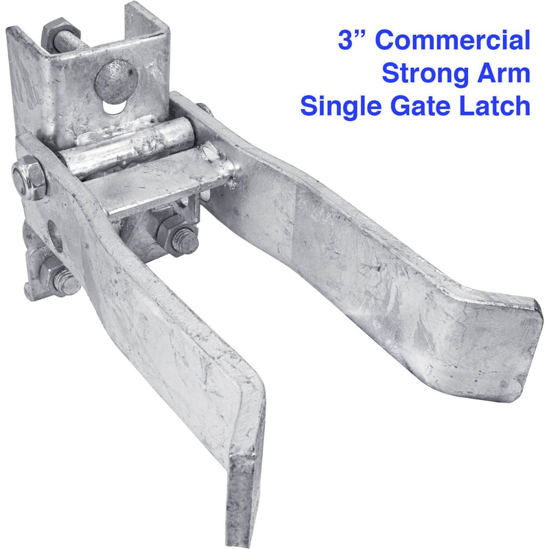 Commercial Single GATE Strong Arm Latch for 3" Fence Post - and 1-5/8" Thru 2" Chain Link or Round Pipe Gate Frames (Each) 3" Single Gate