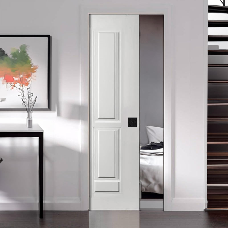 Pocket Door Hardware Matte Black Pocket Door Lock with Keys Contemporary Flush Pocket Door Latch and Edge Pull for Bed/Bath/Kitchen/Barn Door (2-3/8" Backset, for 1 3/8" to 2 3/16" Thickness Door) Square60