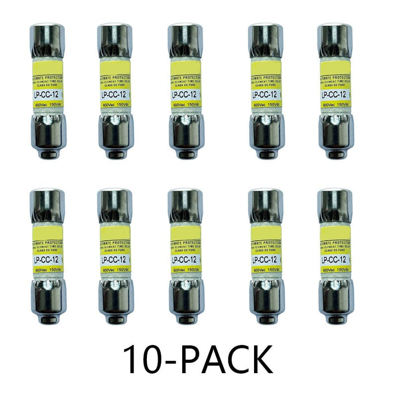 10-Pack New LP-CC-12 LP-CC-12A LP-CC 12A 600Vac Class CC Time Delay Fuse, LP-CC-12 Current Limiting Class CC Rejection Cartridge Fuses 10