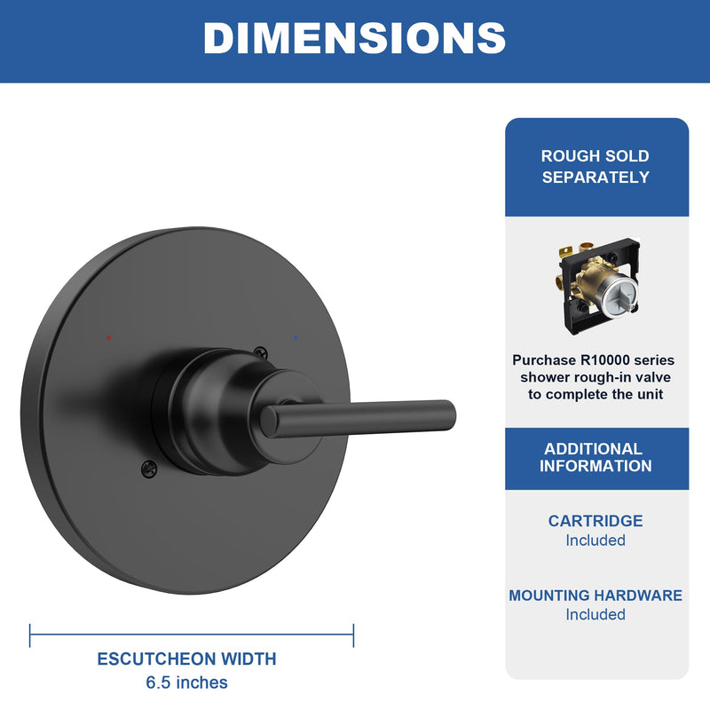 Replacement for Delta Trinsic 14 Series Single-Function Black Shower Valve Trim Kit, Shower Handle, Matte Black Shower Trim Kit T14059-BL (RP46074 Cartridge Included, Valve Not Included) With Cartridge