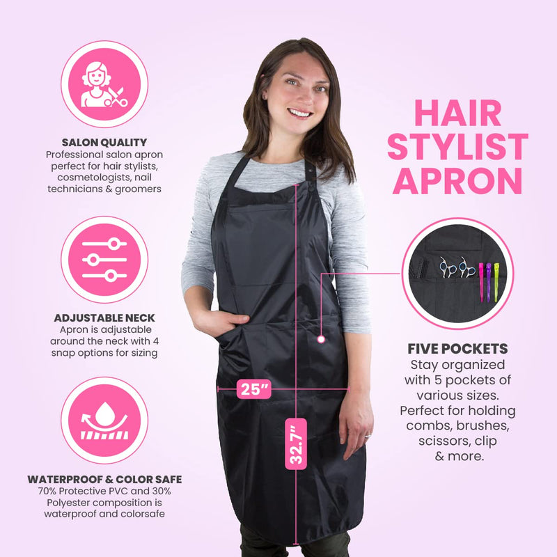 Hair Stylist Apron - Waterproof Apron Protective Coating - Nail Tech Apron Cosmetologist Apron - Grooming Apron - Salon Apron Black Apron - Pvc and Polyester