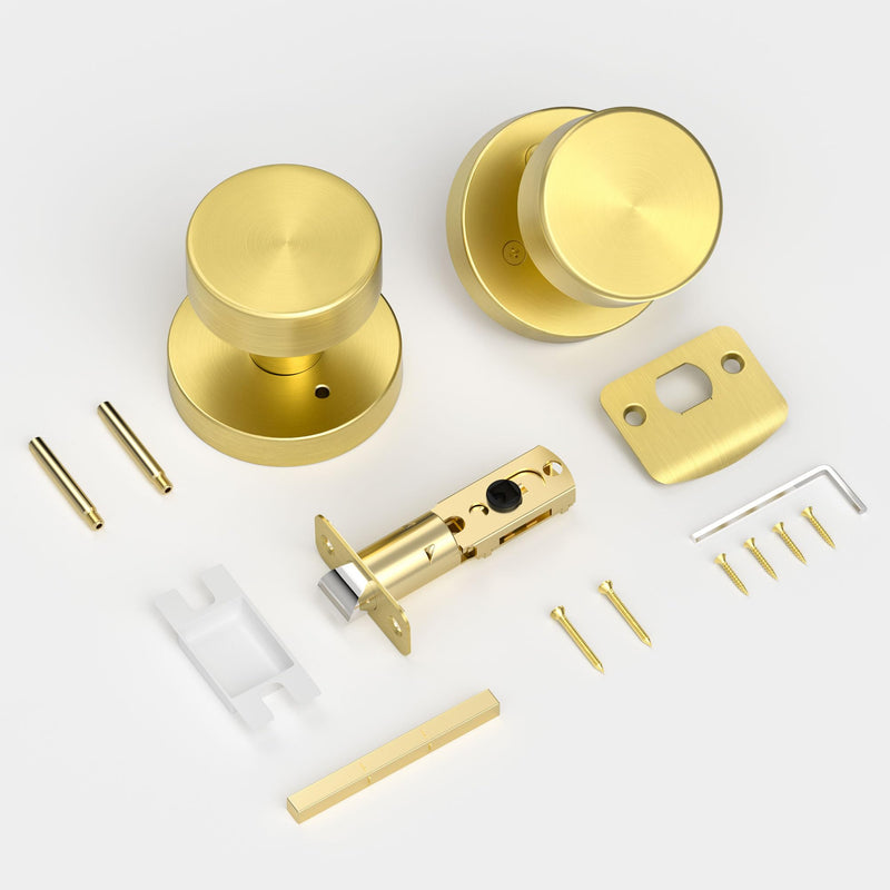 Gold Door Knob Privacy Door Knobs Interior Satin Brass Door Knobs Modern Round Door Handles for Bedroom and Bathroom Brushed Gold Door Knob 1 Pack Privacy