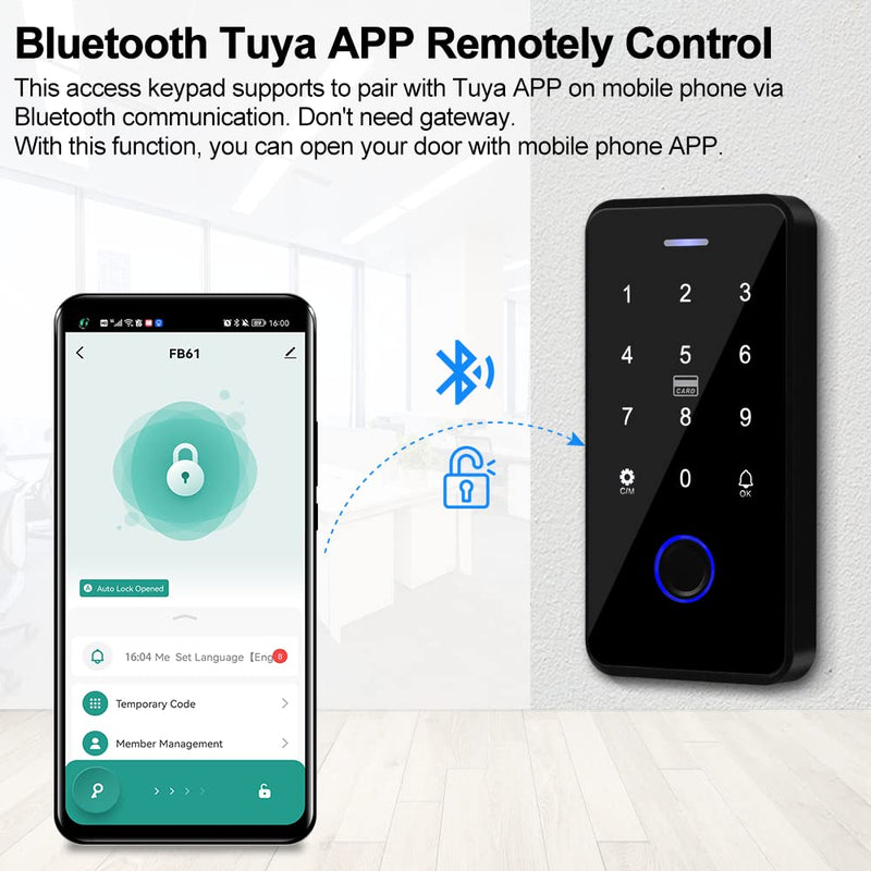 Bluetooth Tuya Door Access Control System Kit IP68 Waterproof RFID Keypad NFC Fingerprint Password Lock + Power Supply +10pcs Keyfobs (Without Lock) Without Lock