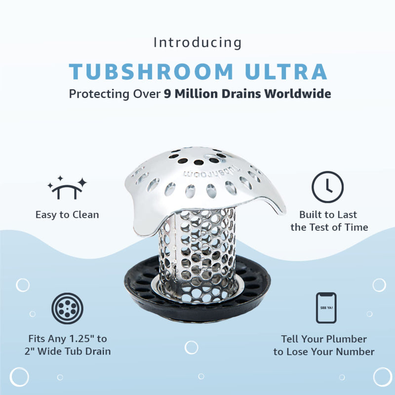 TubShroom Ultra Revolutionary Bath Tub Drain Protector Hair Catcher/Strainer/Snare Stainless Steel, 1-Pack, Silver Stainless Single