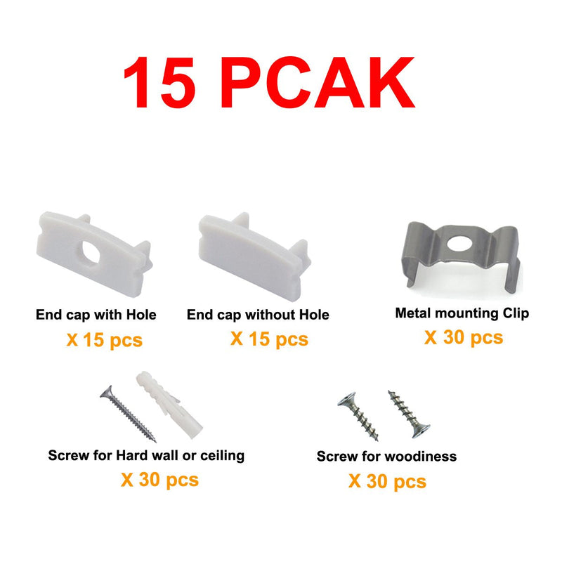 15-Pack End Caps and Mounting Clips for Hunhun U Shape LED Aluminum Channel System (U channel type)