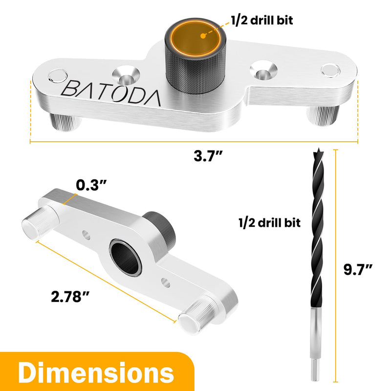 BATODA Dowel Jig Kit for Floating Shelf Bracket - 1/2 inch Drill Bit Included - Doweling Jig for Floating Shelf Hardware make Hidden Shelf Brackets for Invisible Shelves (Aluminum) Silver