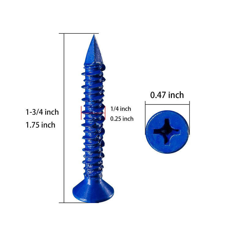 WenSilon(30 PCS) 1/4"x1-3/4 Concrete Screw Anchor Blue Flat Head for Anchoring to Masonry, Block or Brick Stucco 1/4"x1-3/4" 30