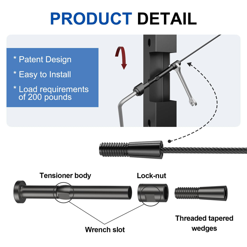BLIKA 20 Pack 3/16" Black Swageless Invisible Cable Railing Kits 3/16"